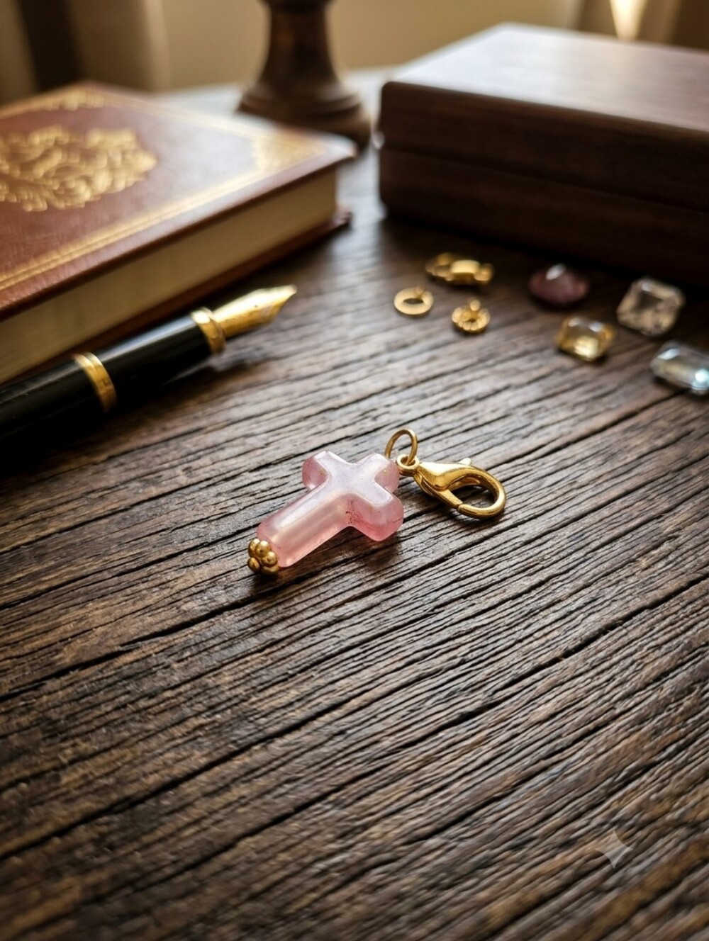 Gold-Plated Pink Cross Charm Pendant - Women Accessories